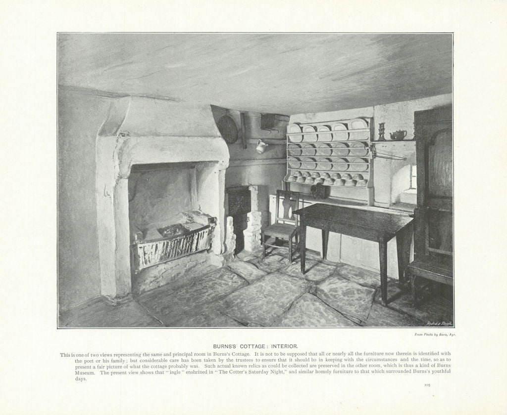 Burns's Cottage, interior. Scotland 1900 old antique vintage print picture
